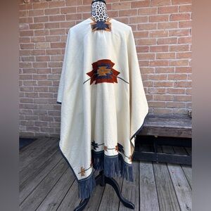 L. Algorta Alpaca Wool Aztec Poncho Cape Fringe Designer Uruguay Southwestern